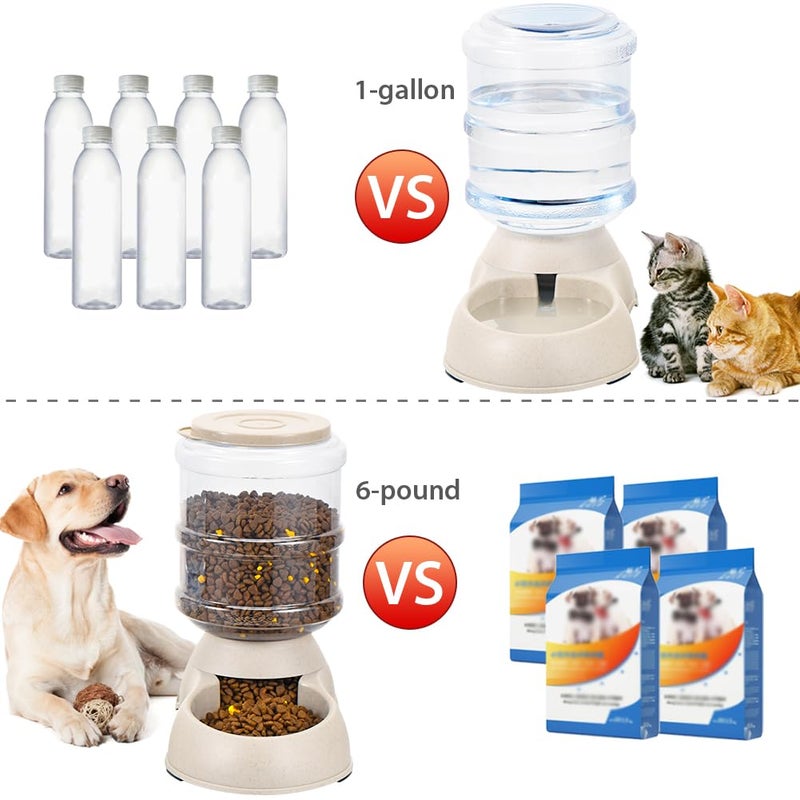 Pawzone 2 Pack Automatic Cat Feeder and Water Dispenser in Set Pet Food Bowl for Small Medium Dog Pets Puppy Kitten Big Capacity 1 Gallon x 2 (Cream) - Image 3